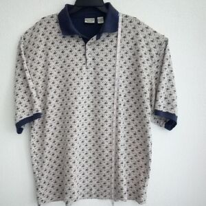 Vintage Bugle Boy Navy and Cream Patterned Polo Shirt